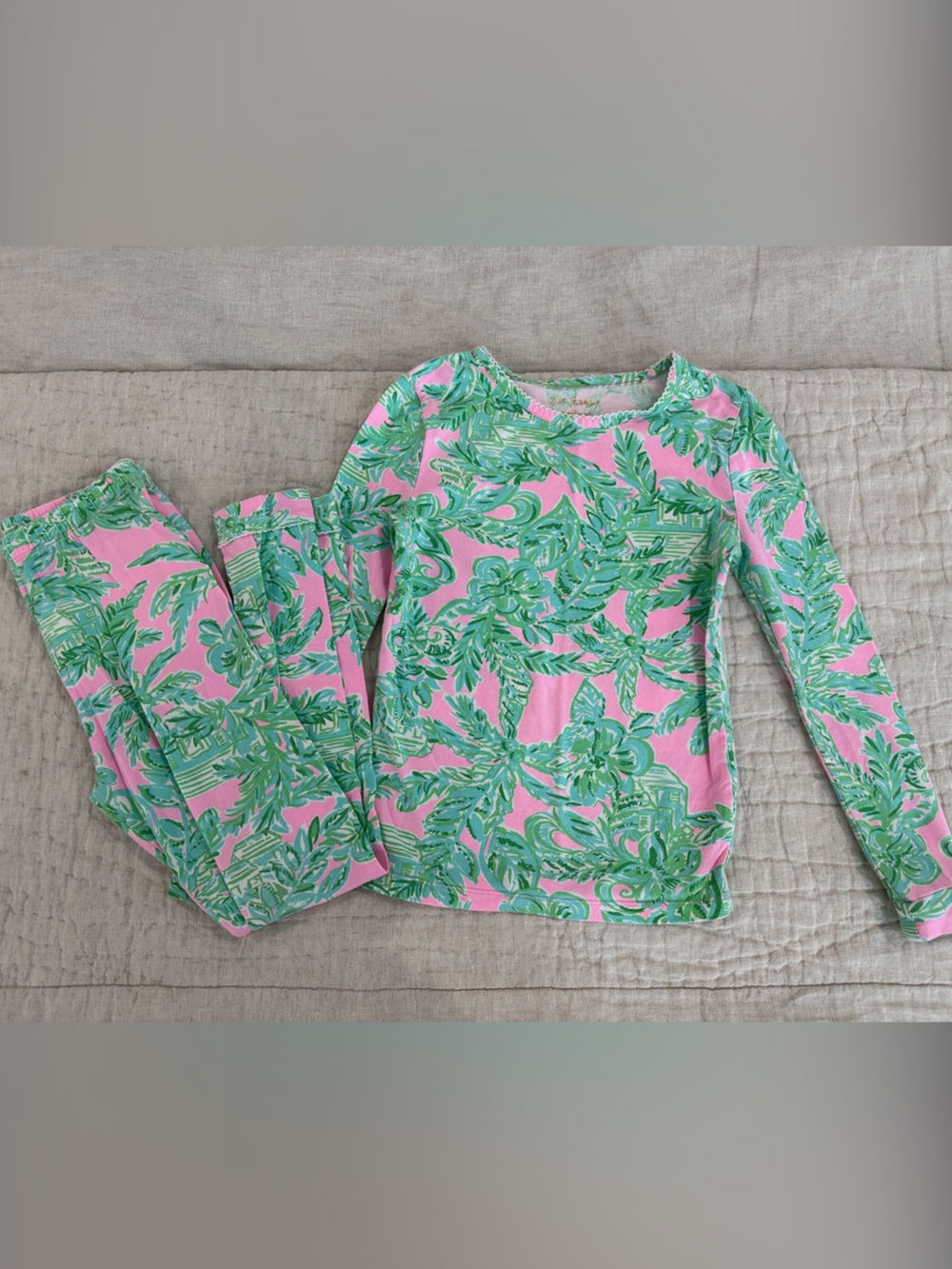 Lilly Pulitzer Girls Pink & Green Palm Print Pajama Set - Size 10